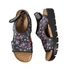 Alegria Micah Knit Back Strap Floral Platform Sandal in Olive Green Size 9 (39)